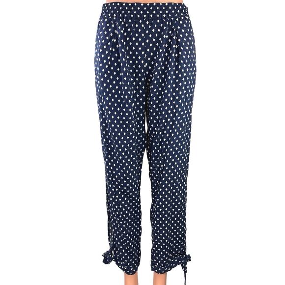 New Monday To Sunday Blue Diamond Print High Rise Elastic Waist Trouser Pants M - Picture 1 of 5